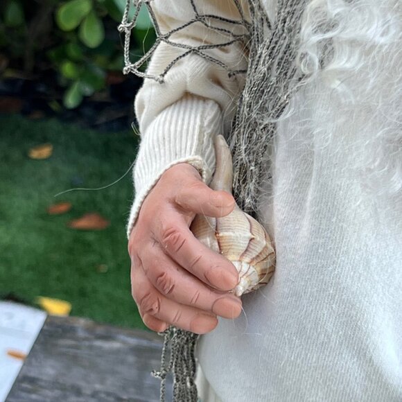 Large Artist Signed 2002 Tropical SANTA with Mermaid Seahorse Shells on Beach - Picture 7 of 16